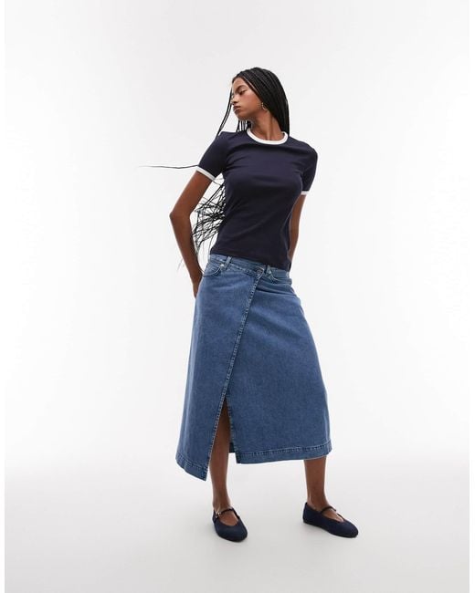 ARKET Blue Denim Midi Wrap Skirt