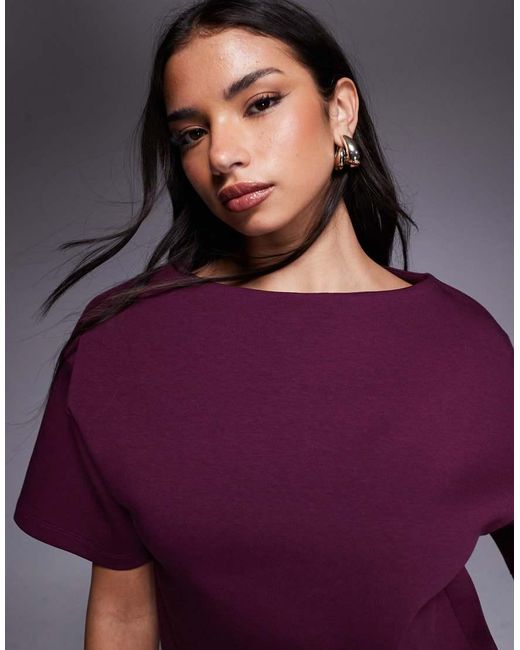 ASOS Purple Boat Neck Half Sleeve Fitted Top