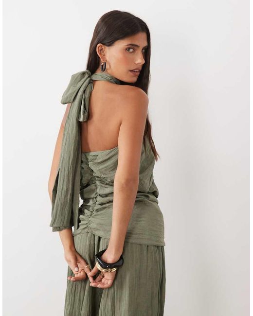 ASOS Green Crinkle Scarf Detail Co-ord Top