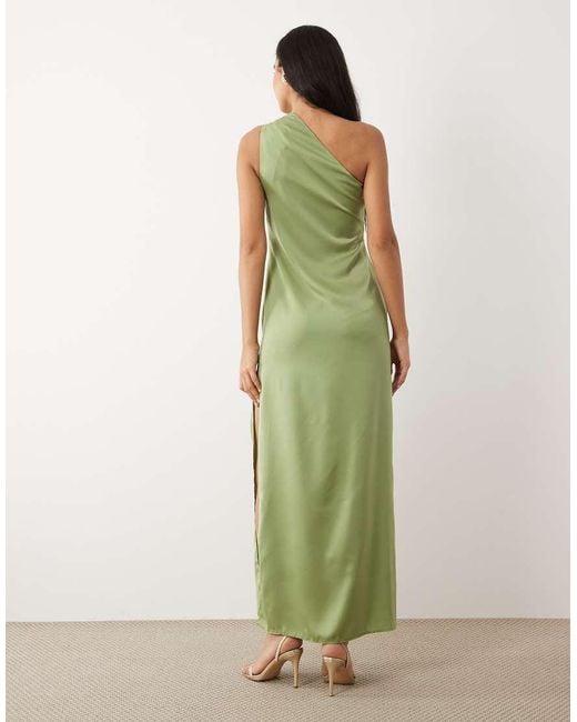ASOS Green One Shoulder Satin Maxi Dress With Pleat Detail