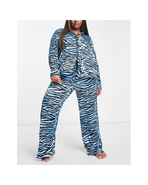 River Island Zebra Satin Pajama Pants in Blue Lyst