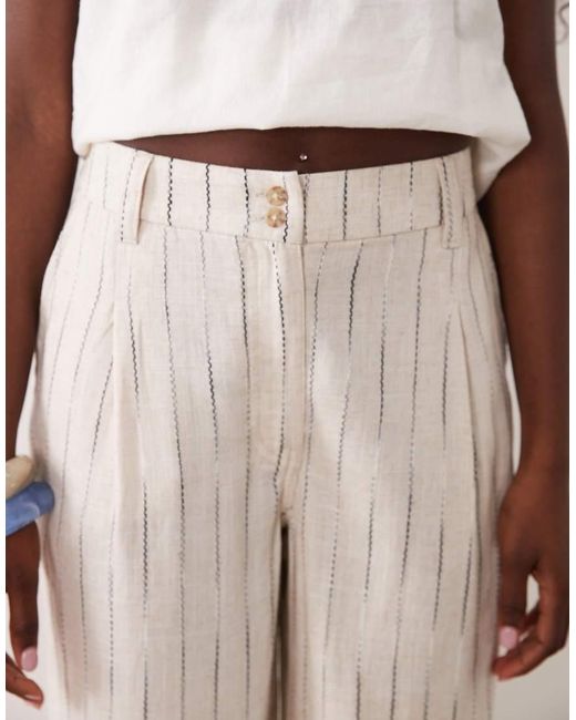 ASOS Natural Wide Leg Trousers With Pleat Detail