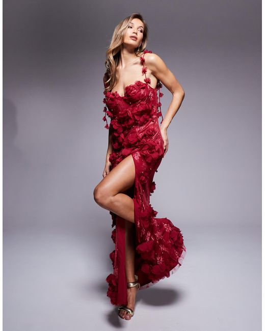Elegant 3D Floral Transparent Knit Maxi Dress main image 1