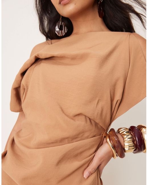 ASOS Natural Square Neck Draped Midaxi Dress