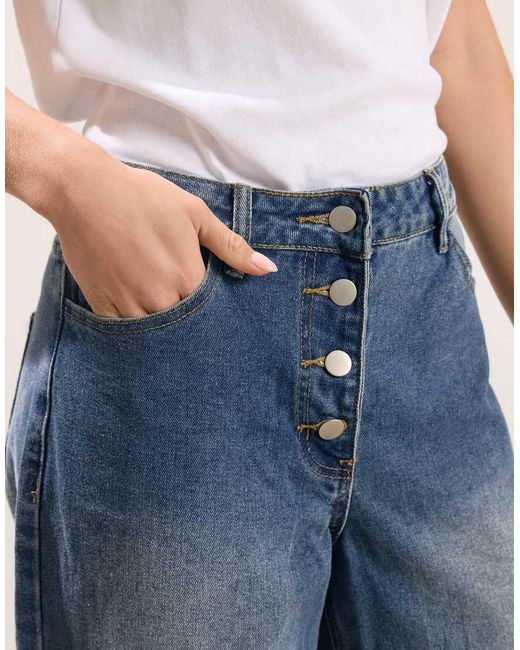 PixieGirl Blue Petite Button Front Wide Leg Jeans