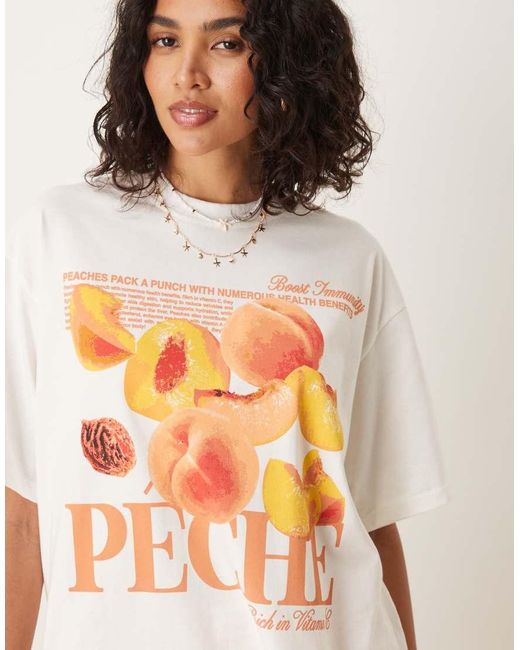 Camiseta Extragrande Con Estampado Gráfico De Melocotones De -Blanco ASOS de color White