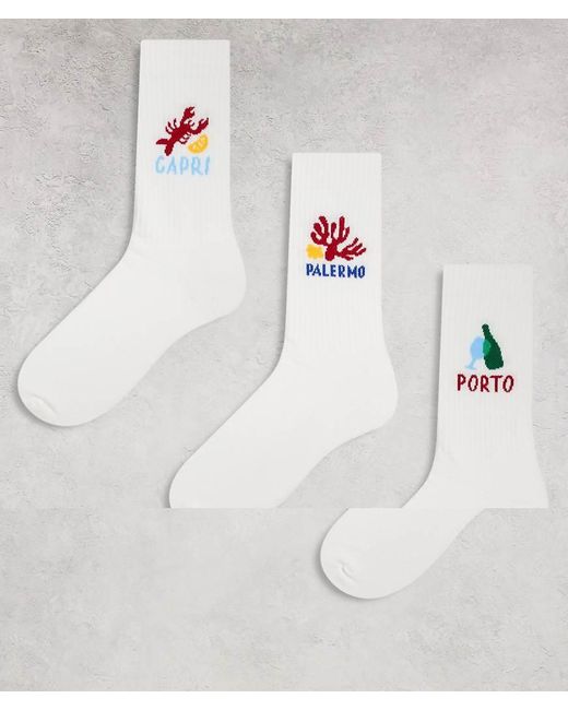 Pack De 3 Pares De Calcetines Blancos Con Estampado Gráfico De ASOS de hombre de color White