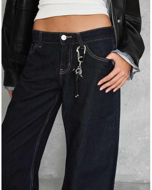 Bershka Blue Petite Low-rise Wide-leg Jeans