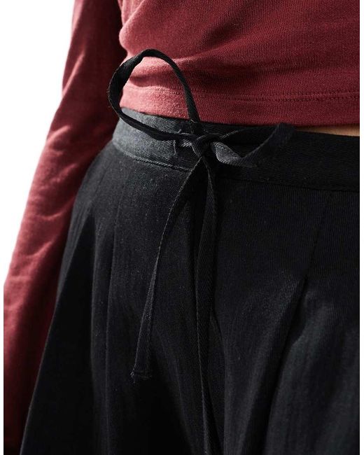 Stradivarius Blue Wide Leg Crinkle Tie Waist Trouser