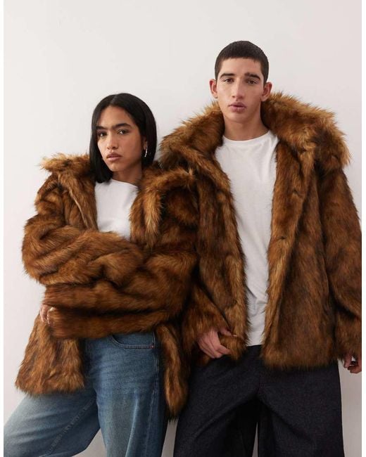 Reclaimed Vintage Blue Unisex Faux Fur Oversized Hooded Jacket