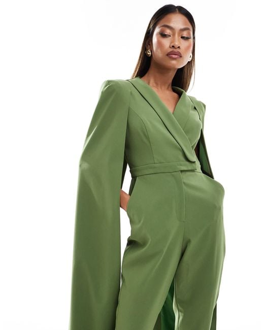 Lavish Alice Cape Style Tailored Jumpsuit in Green | Lyst