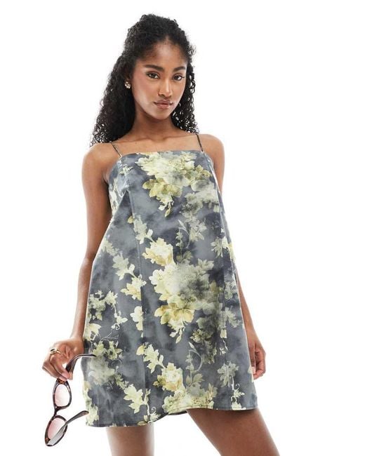 Monki Blue Cotton Poplin Mini Dress With Tie Straps