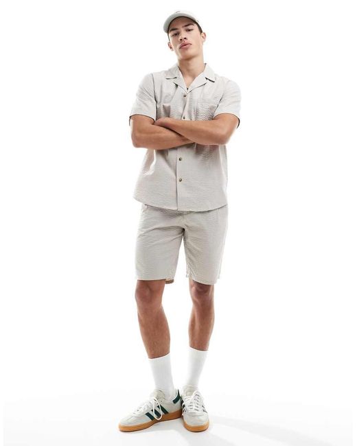 Only & Sons Gray Seersucker Shorts Co-ord for men