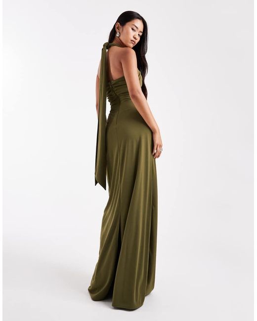 Six Stories Green Bridesmaids Stretch Halter Neck Maxi Dress
