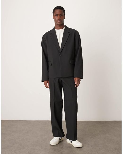 ASOS Black Rib Fabric Boxy Suit Jacket for men