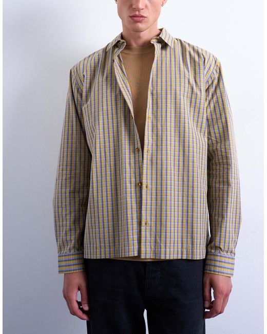 Topman White Relaxed Fit Poplin Check Shirt for men