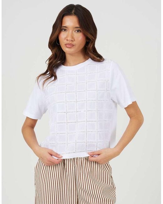 Brave Soul White Cotton Crew Neck T-Shirt With Embroidered Detail