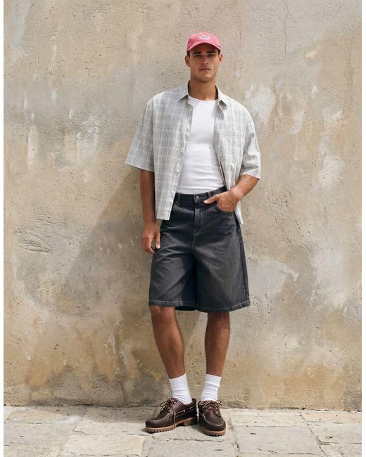 ASOS White Boxy Oversized Plaid Shirt for men