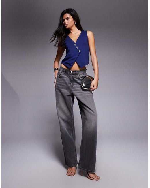 ASOS Blue Jersey Twill Asymmetric Waistcoat Top