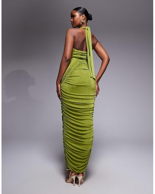 Ruched & Ready Green Ruched & Ready Sculpting Drape Hip Scoop Neck Maxi Dress