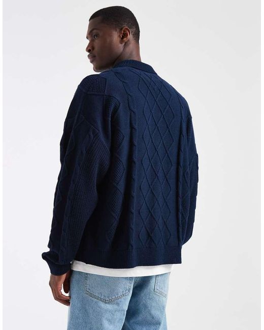 Tommy Hilfiger Blue Cable Knit Relaxed Fit Cardigan for men