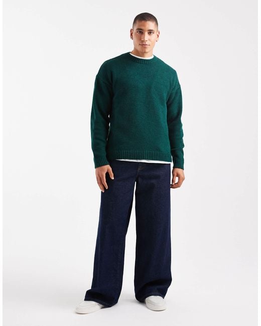 ASOS Green Relaxed Knitted Crew Neck Jumper for men