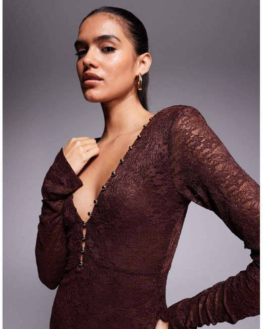Bardot Zenia Lace Button Trim V Neck Maxi Dress in Purple | Lyst