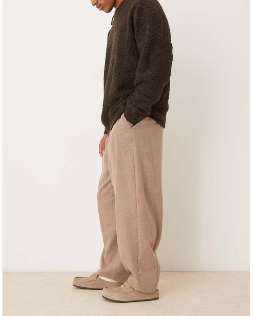 ASOS Natural Tailored Wide Barrel Leg Pleated Pants With Wool Blend for men