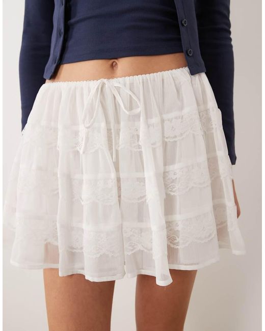 Miss Selfridge Blue Lace Mix Ruffle Mini Shorts