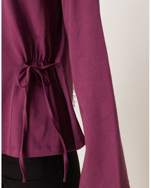 ASOS Purple Cinched Tie Side Long Sleeve Top