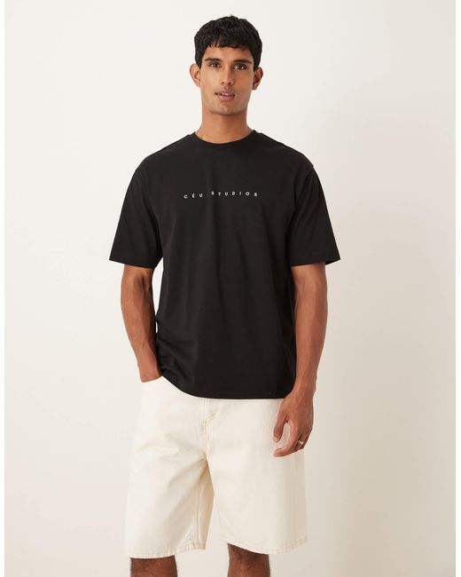 ASOS Black Relaxed T-shirt With Chest Print for men