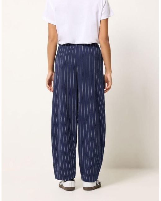 PixieGirl Blue Petite Stripe Barrel Leg Trousers