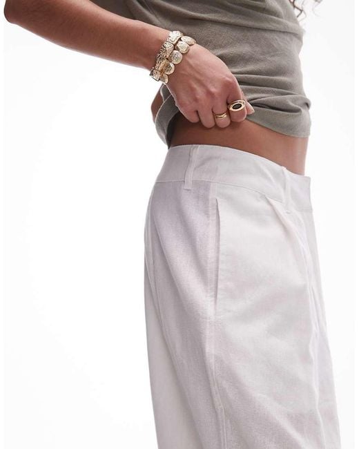 TOPSHOP White Linen Barrel Leg Trouser