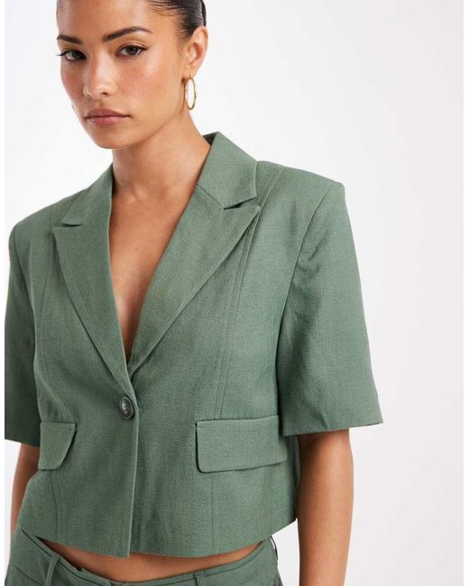 Vero Moda Green Cropped Short Sleeve Tailored Blazer