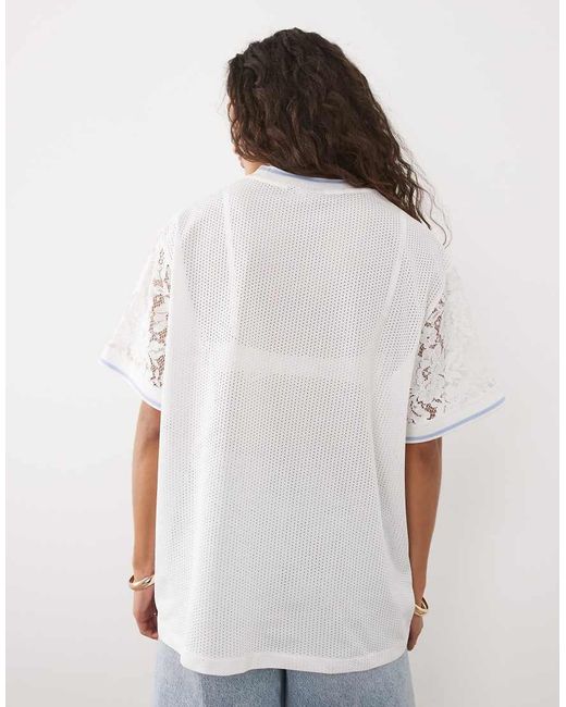 ASOS White Oversized Lace Top With Football Graphic