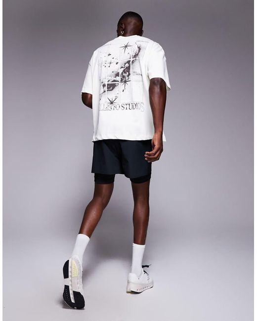 Camiseta Extragrande Con Estampado Trasero De Algodón Grueso Con Acabado De Secado Rápido Icon De 4505 de hombre de color White