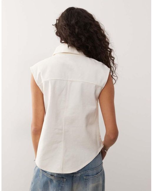 Monki Smal Overhemd Met Kapmouwtjes En Ronde Zoom in het White