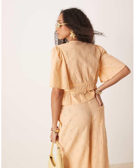ASOS Brown Floral Embroidery Tie Front Top Co-ord