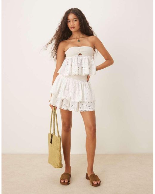 Iisla & Bird Natural Shirred Cut Out Broderie Beach Top Co-ord