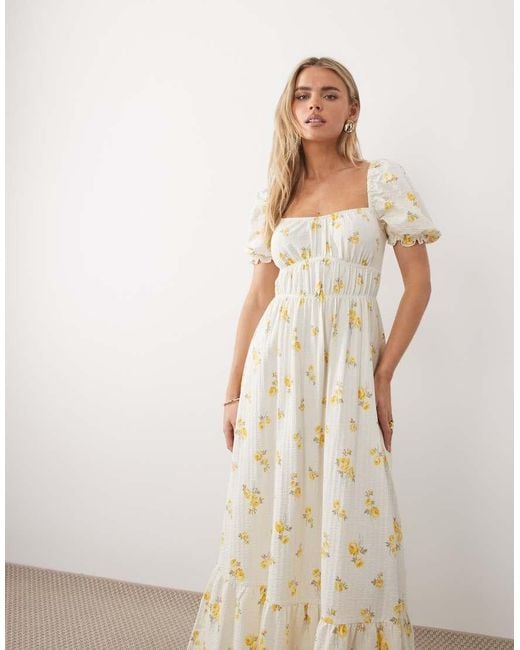 Miss Selfridge White Seersucker Puff Sleeve Milkmaid Maxi Dress