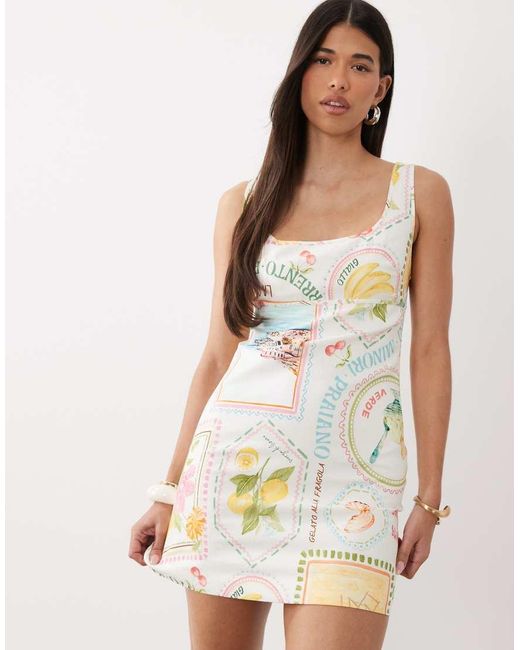 Forever New White Linen Blend Cut Out Ruched Back Mini Dress