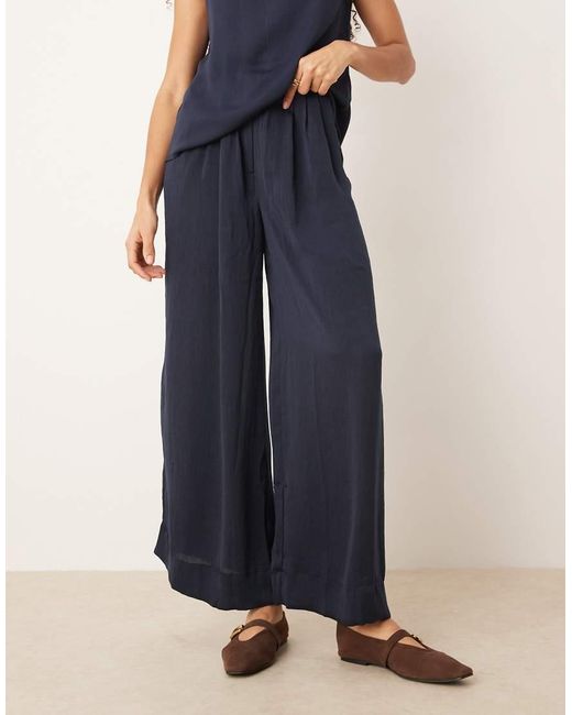 Aware Blue Pleated Detail High Waist Wide Leg Trouser Co-ord