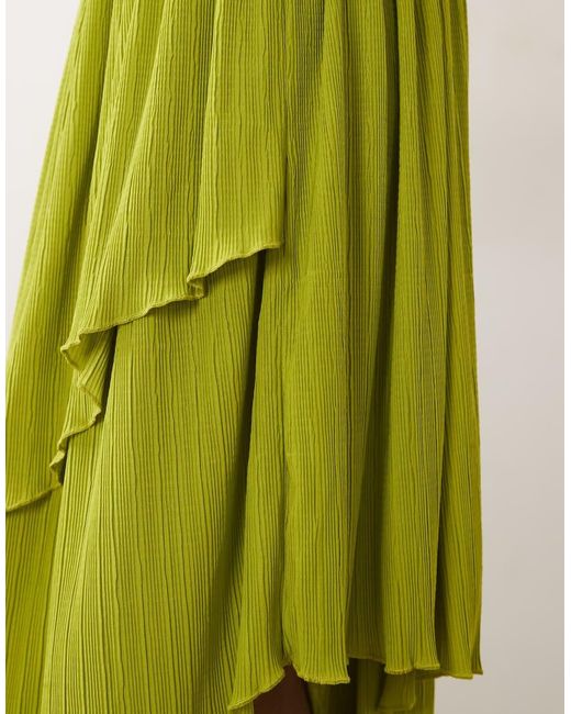 ASOS Green Textured Plisse Asymmetric Midi Skirt