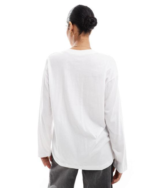 Hollister White Long Sleeve Oversized Dad Slogan T Shirt