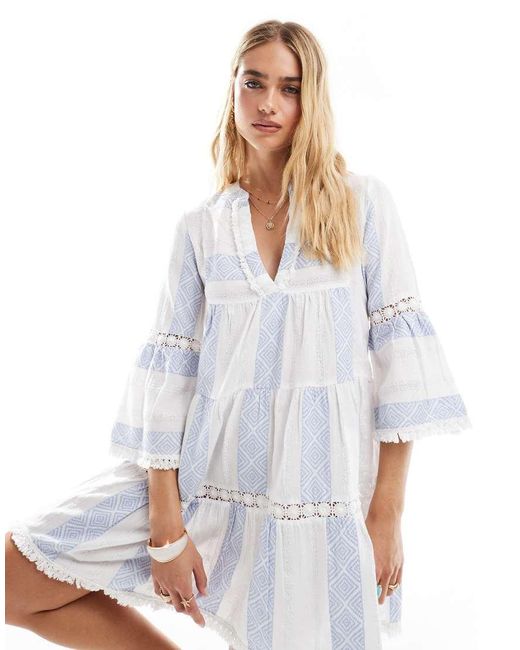 Vestito Da Mare Corto E Blu A Righe di Accessorize in White