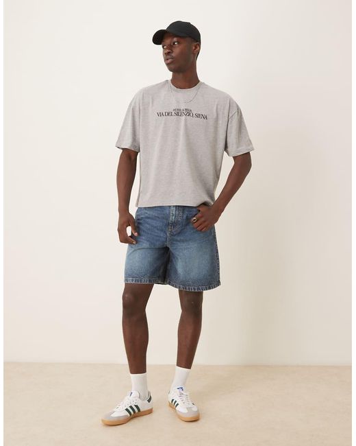 Camiseta Gris Jaspeado De Corte Cuadrado Extragrande Con Estampado Gráfico De Paisaje De ASOS de hombre de color Natural