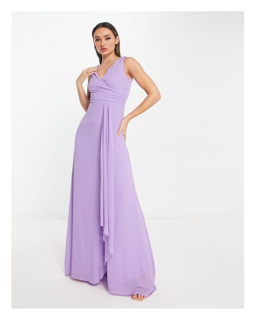TFNC London Purple Bridesmaid Chiffon Maxi Dress With Split Front