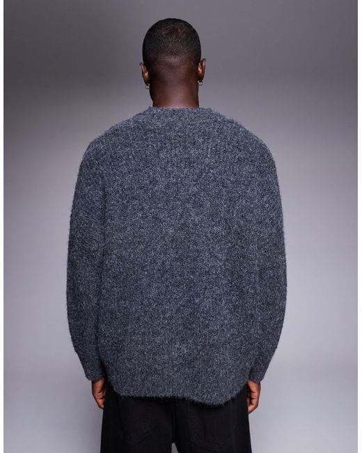 Pull ultra oversize en maille avec col v - anthracite ASOS pour homme en coloris Blue