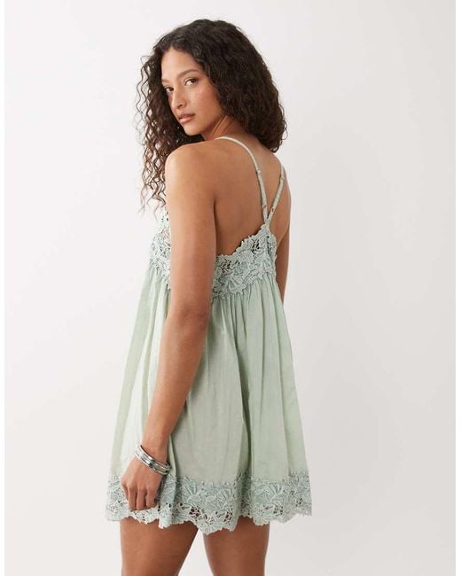 ASOS Natural V Neck Cami Mini Dress With Lace Trims