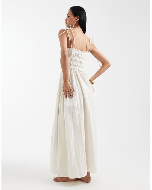 ASOS White Faith Beach Shirred Maxi Sundress